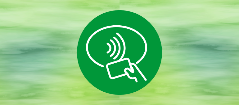 contactless symbol on green background